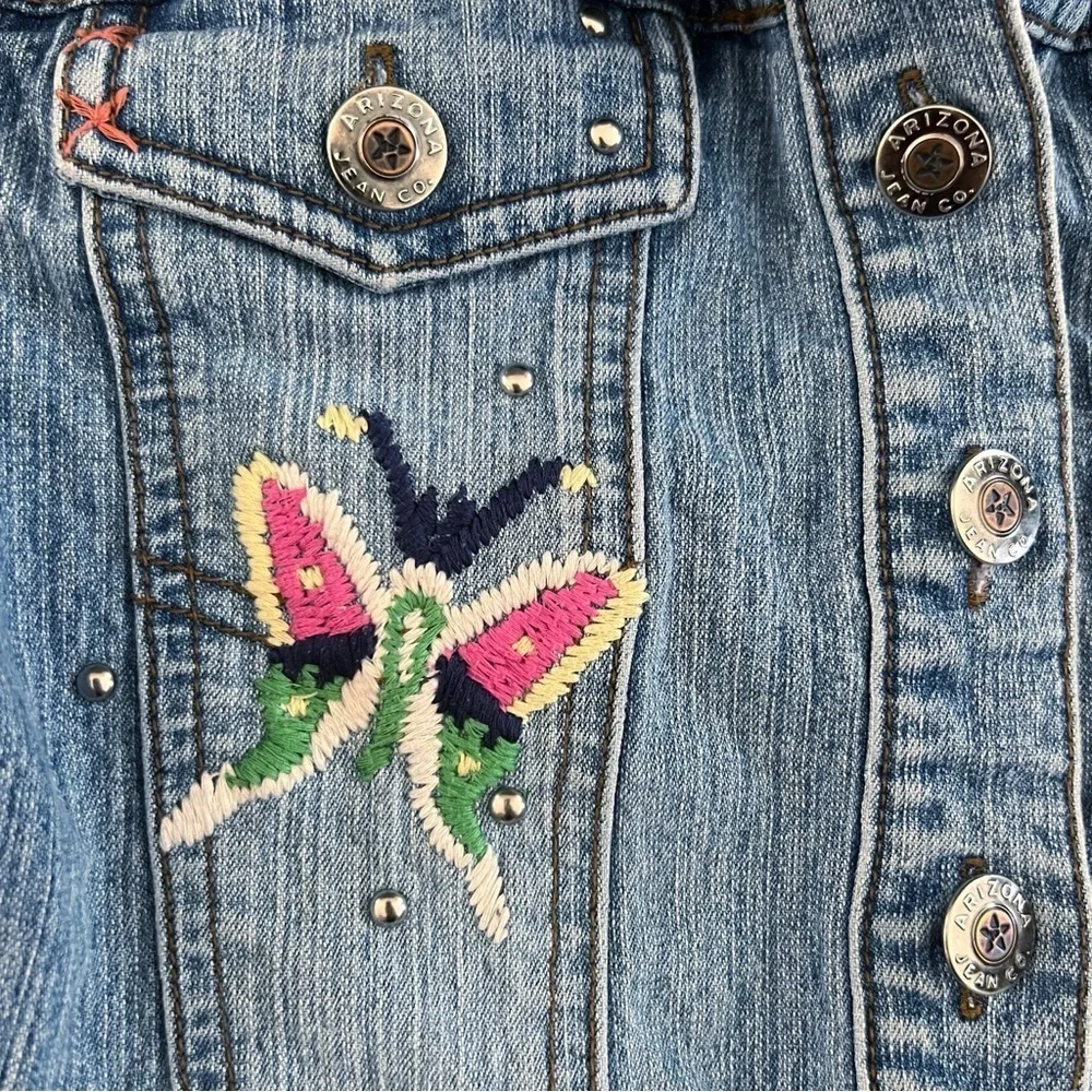 Vintage Y2K Arizona Jean Co Girls Embroidered Jean Jacket Studded Butterfly S